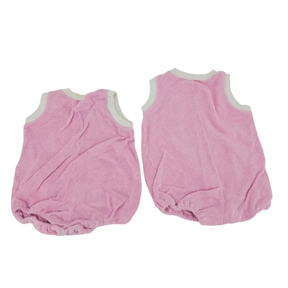 Vintage 70's Pastel Pink & Bunny Terry Cloth Bubbler Romper Twin Girls 9 mo 4029
